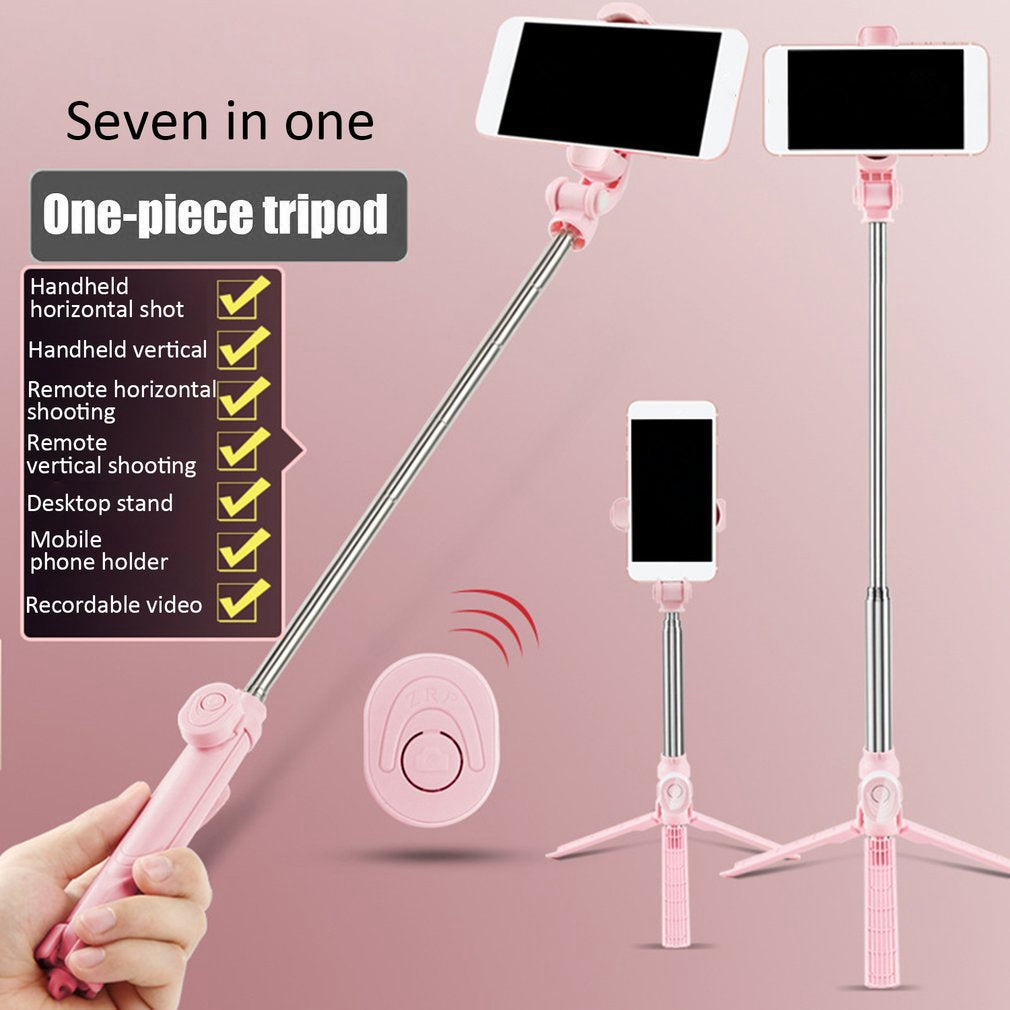 XT10 Wireless Bluetooth Selfie Stick Portable Folding Mini Selfie Stick Retractable Tripod Stand with 360-Degree Rotating Phone Holder - Pink