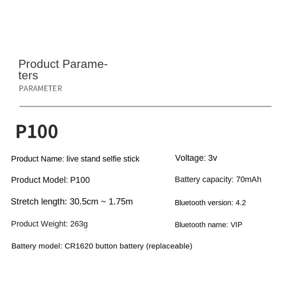 P100 1.8m Aluminum Alloy Portable Selfie Stick Retractable Tripod Stand 360-Degree Rotating Phone Holder for Photography