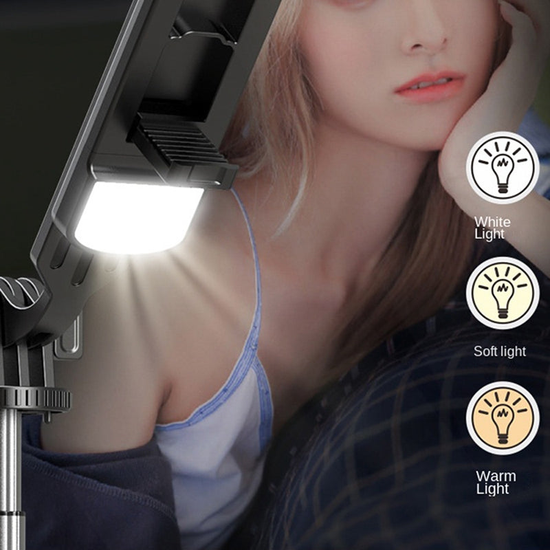 P100D 1.8m Aluminum Alloy Bluetooth Selfie Stick Portable Tripod Stand Adjustable Phone Holder with Single Fill Light Support 360-Degree Rotating for iPhone Samsung