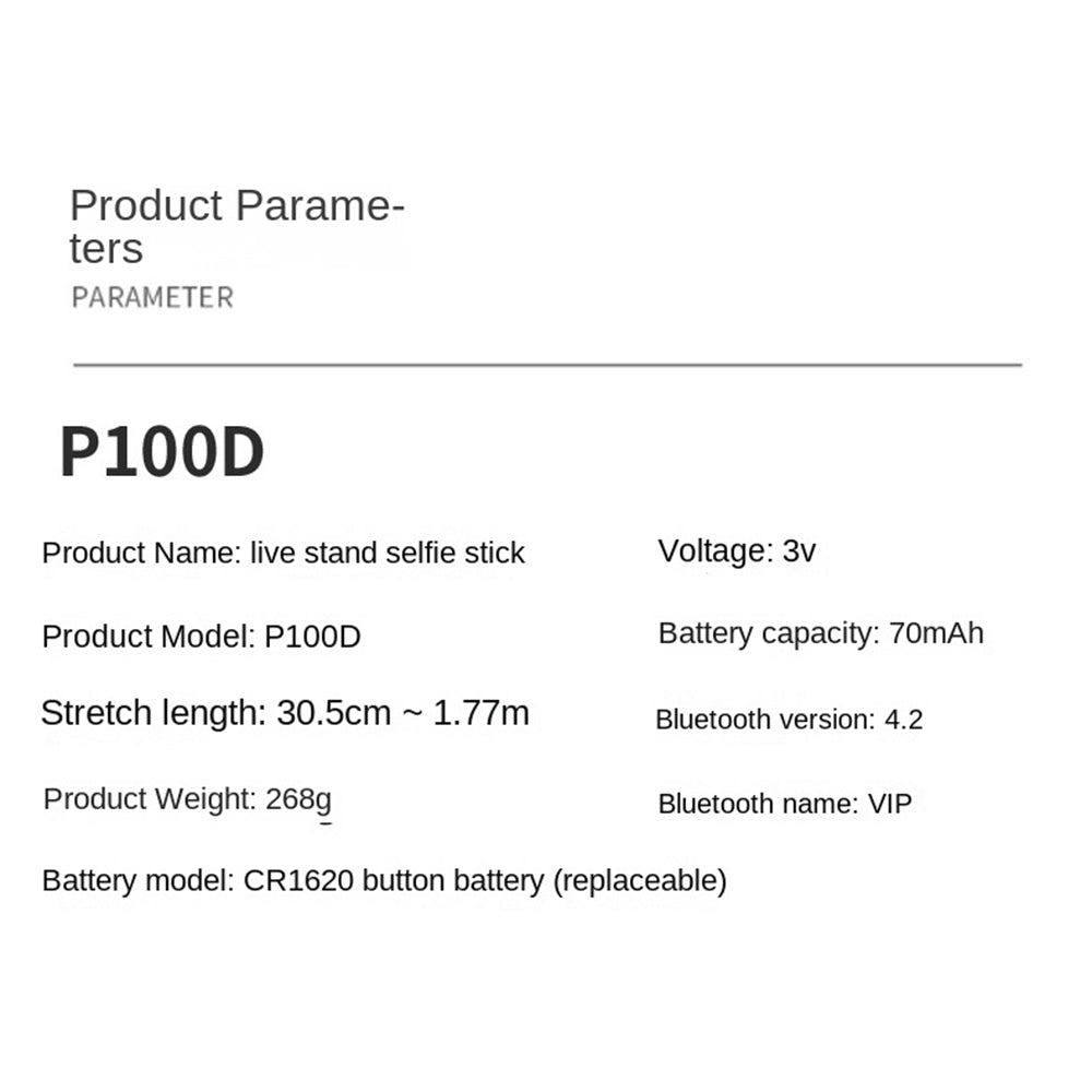 P100D 1.8m Aluminum Alloy Bluetooth Selfie Stick Portable Tripod Stand Adjustable Phone Holder with Single Fill Light Support 360-Degree Rotating for iPhone Samsung
