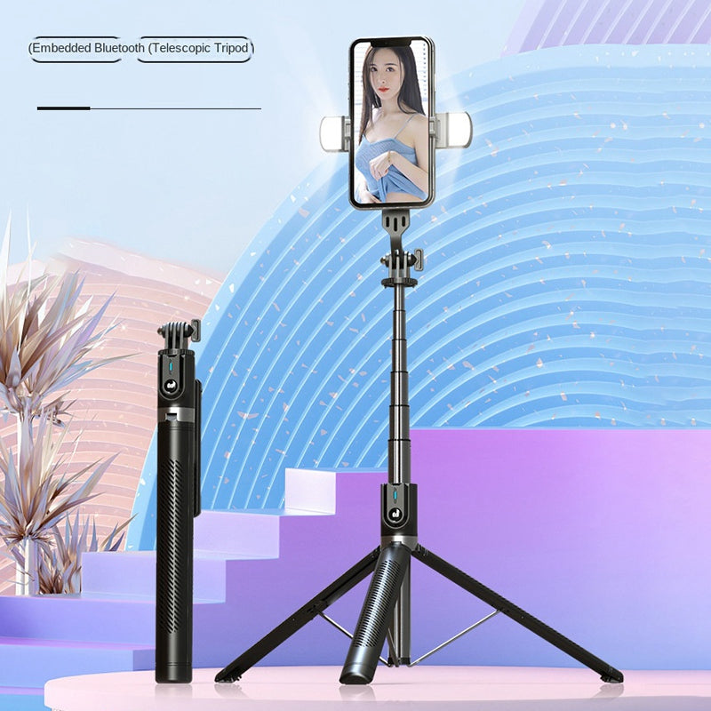 P100D-2 1.8m Aluminum Alloy Telescopic Selfie Stick Bluetooth Remote Control Tripod with Dual Fill Lights