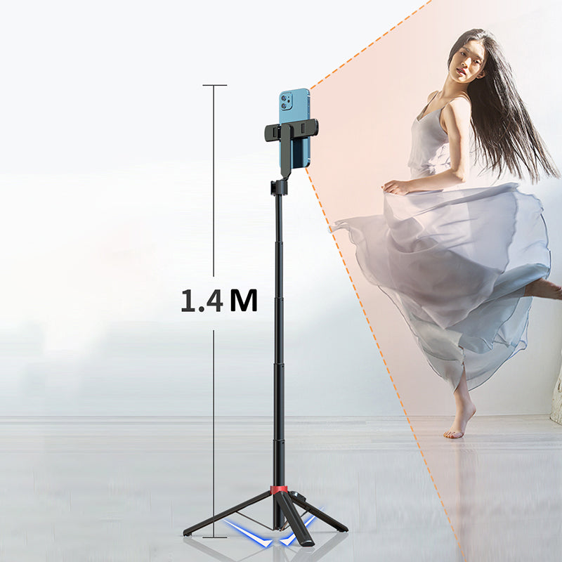P140D-2 1.4m Portable Bluetooth Selfie Stick Extendable Tripod Phone Stand with Dual Fill Lights Support 360-Degree Rotating Photography Devices - Black