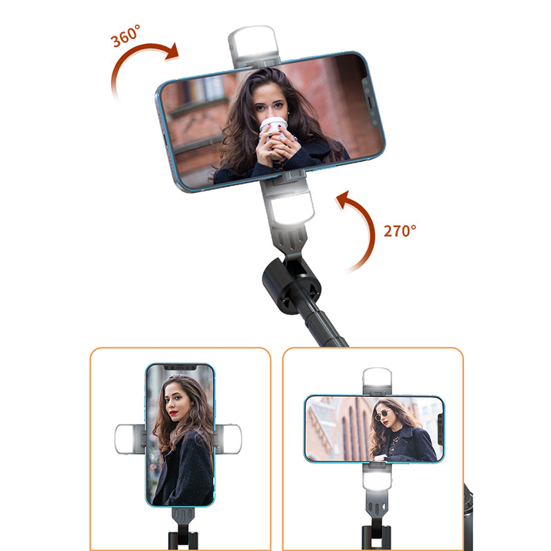 P140D-2 1.4m Portable Bluetooth Selfie Stick Extendable Tripod Phone Stand with Dual Fill Lights Support 360-Degree Rotating Photography Devices - White