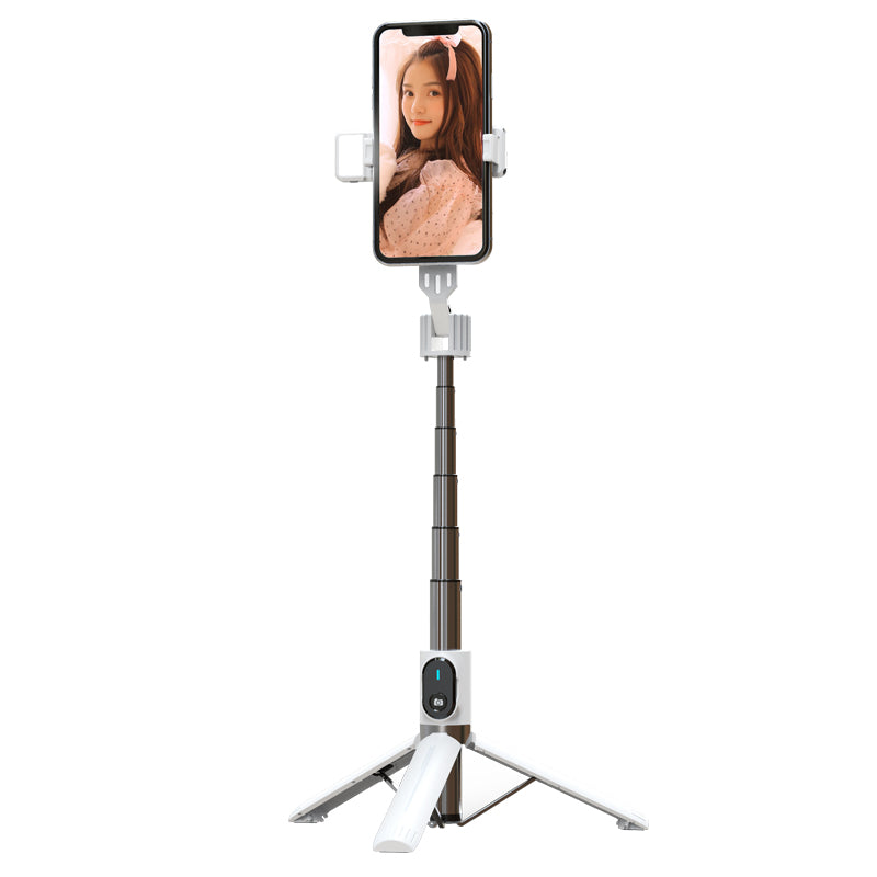P90D Selfie Stick Phone Clip Holder Wireless Bluetooth Remote Control Portable 1.1m Tripod Stand with One Fill Light - White