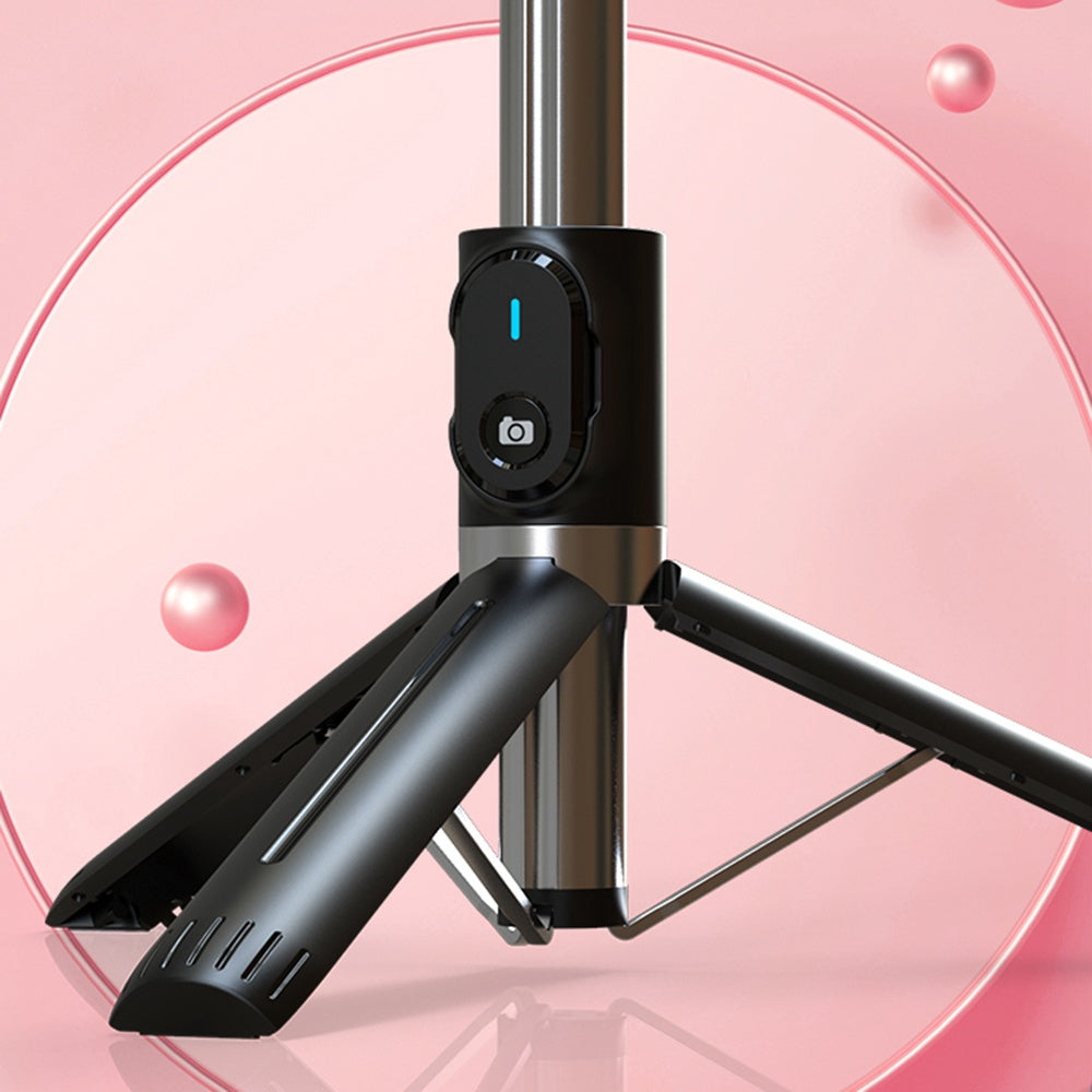 P90D Selfie Stick Phone Clip Holder Wireless Bluetooth Remote Control Portable 1.1m Tripod Stand with One Fill Light - Pink
