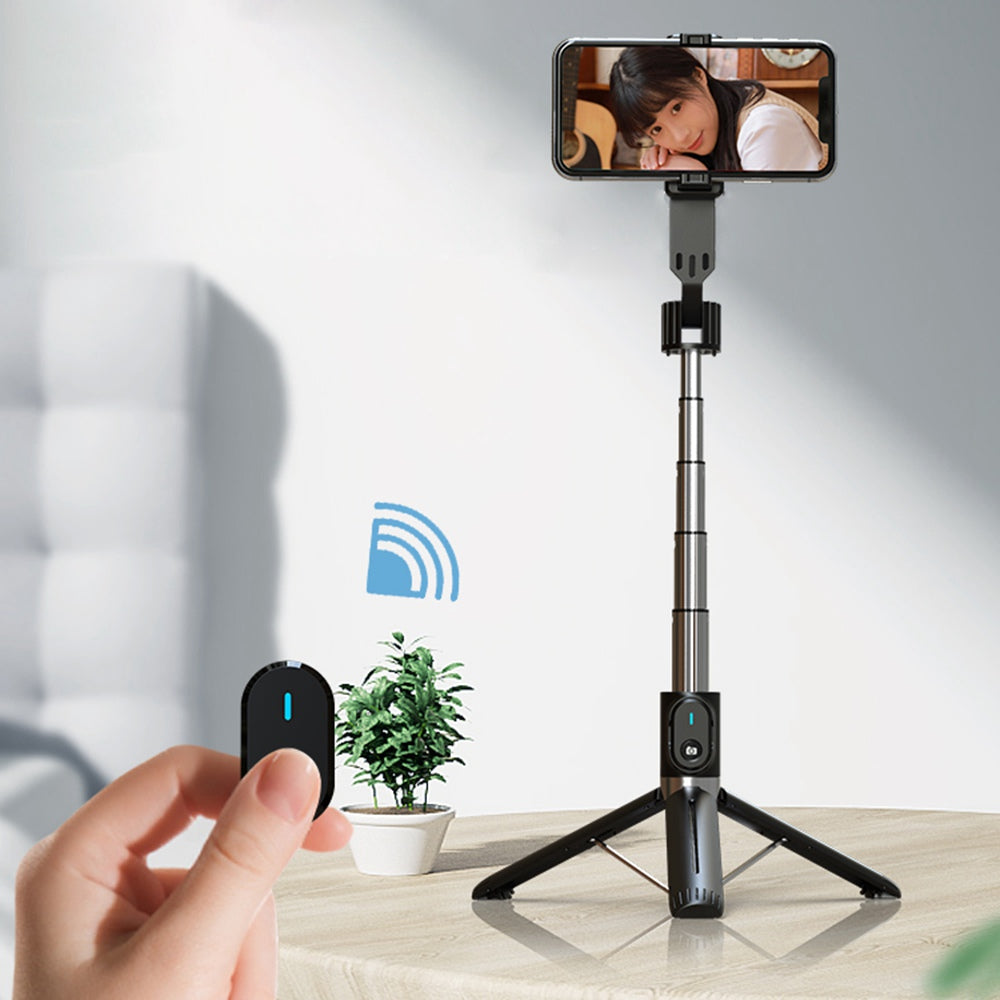 P90 1.1m Extension Selfie Stick Phone Clip Holder Wireless Remote Controlled Photography Tripod Stand - Black