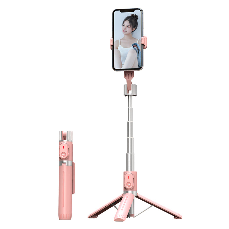 P90 1.1m Extension Selfie Stick Phone Clip Holder Wireless Remote Controlled Photography Tripod Stand - Pink