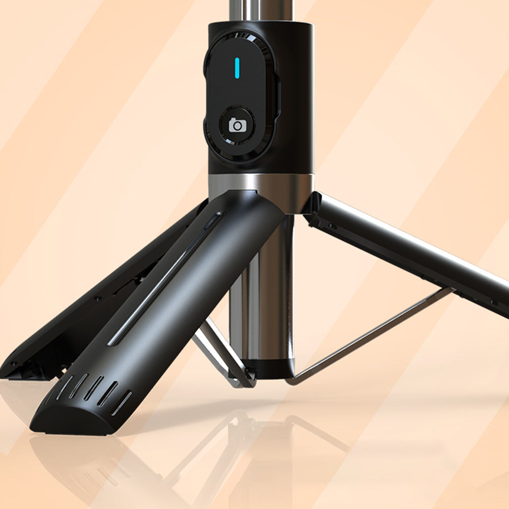 P90D-2 1.1m Extension Tripod Stand Phone Clip Holder Wireless Remote Controlled Selfie Stick with Dual Fill Lights - Black