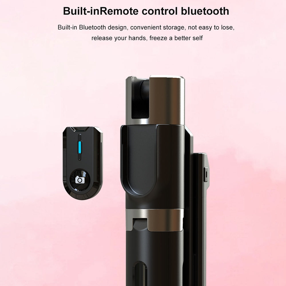 P96D-2 Upgraded Stability 1.1m Extendable Selfie Stick Bluetooth Remote Control Tripod with Dual Fill Lights - Black