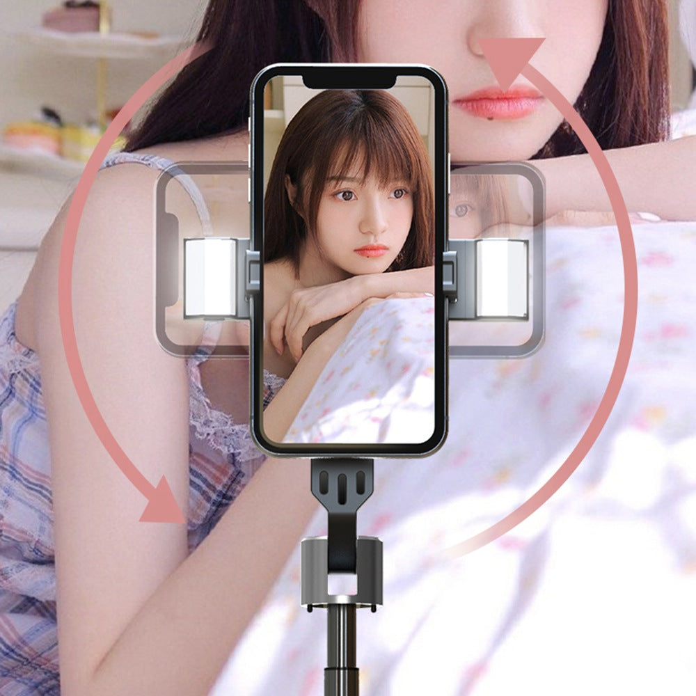 P96D-2 Upgraded Stability 1.1m Extendable Selfie Stick Bluetooth Remote Control Tripod with Dual Fill Lights - White