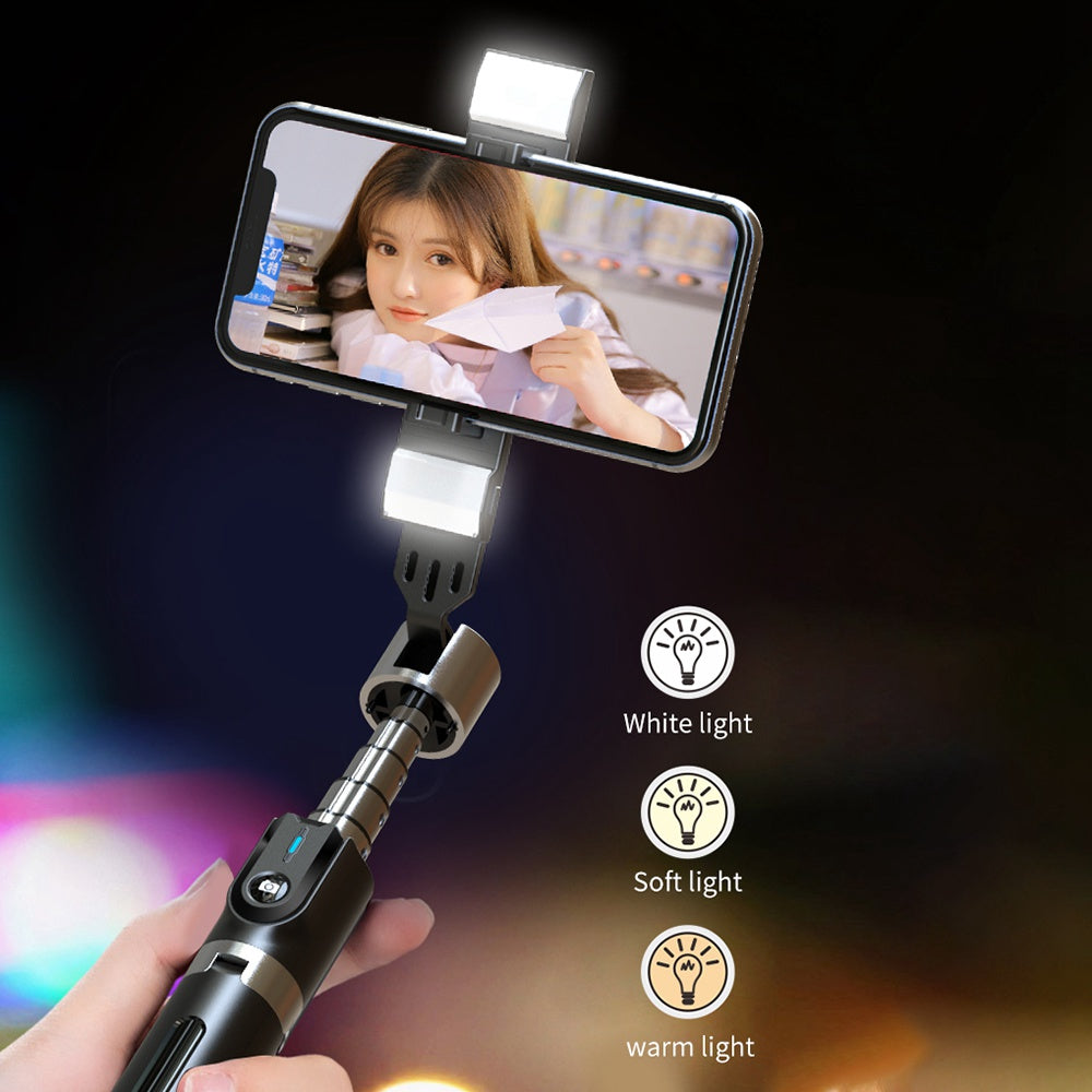 P96D-2 Upgraded Stability 1.1m Extendable Selfie Stick Bluetooth Remote Control Tripod with Dual Fill Lights - Pink