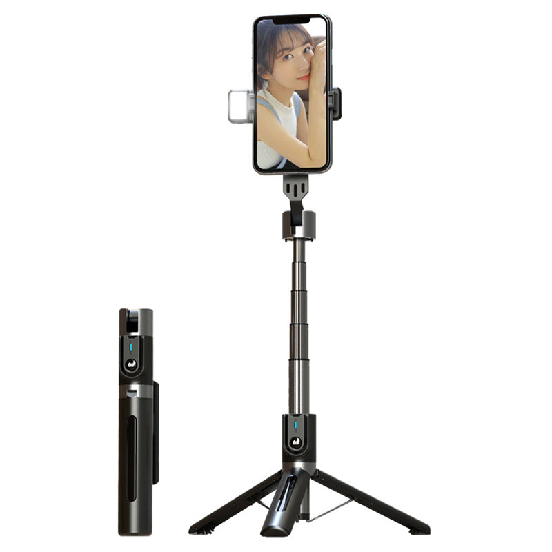 P96D Thickened Stable 1.1m Extendable Rod Selfie Stick Bluetooth Remote Control Tripod with Single Fill Light - Black