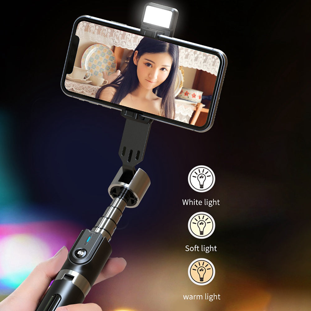 P96D Thickened Stable 1.1m Extendable Rod Selfie Stick Bluetooth Remote Control Tripod with Single Fill Light - Black