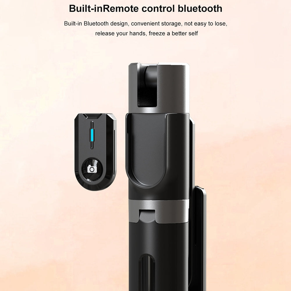 P96D Thickened Stable 1.1m Extendable Rod Selfie Stick Bluetooth Remote Control Tripod with Single Fill Light - White