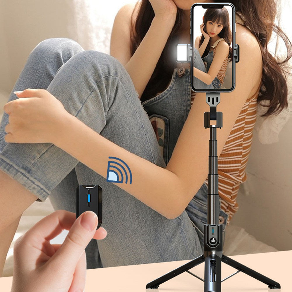 P96D Thickened Stable 1.1m Extendable Rod Selfie Stick Bluetooth Remote Control Tripod with Single Fill Light - White