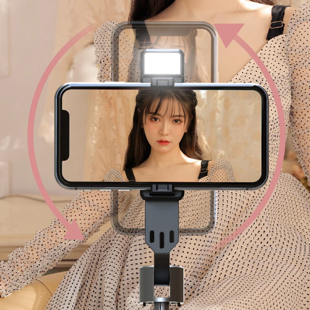 P96D Thickened Stable 1.1m Extendable Rod Selfie Stick Bluetooth Remote Control Tripod with Single Fill Light - Pink