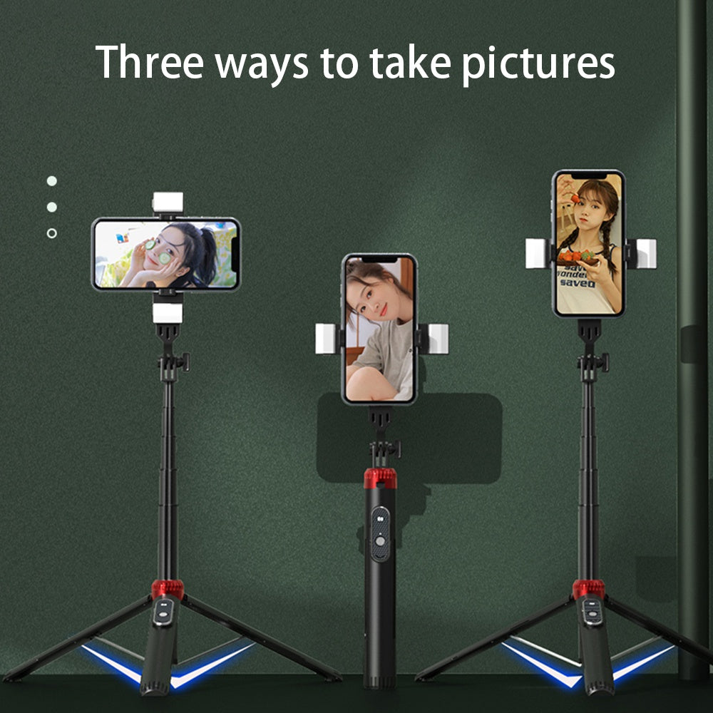 P160D-2 1.6m Extendable Selfie Stick Stable Tripod Stand with Dual Fill Lights and Wireless Bluetooth Remote Control - Black