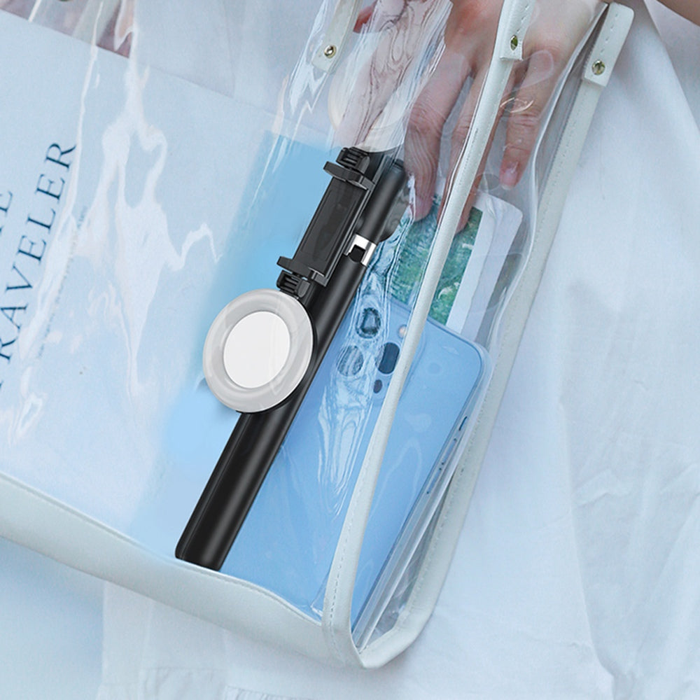 R13DS 1.3m Extendable Selfie Stick Wireless Bluetooth Remote Control Portable Tripod Stand with Fill Light and Mirror - White