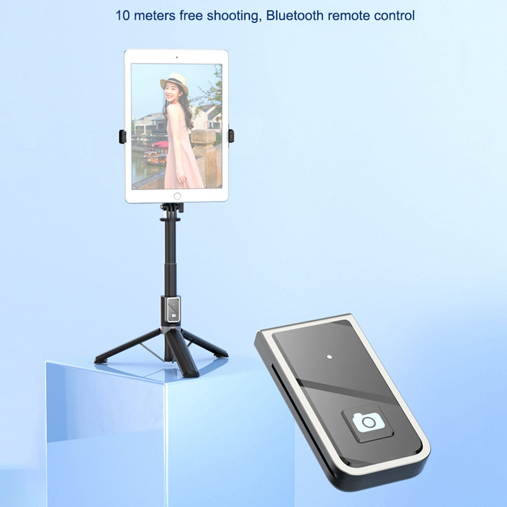 P40L Aluminum Alloy Telescopic Tripod Stand Bluetooth Remote Control Selfie Stick with Double Phone Holder (No Fill Light)