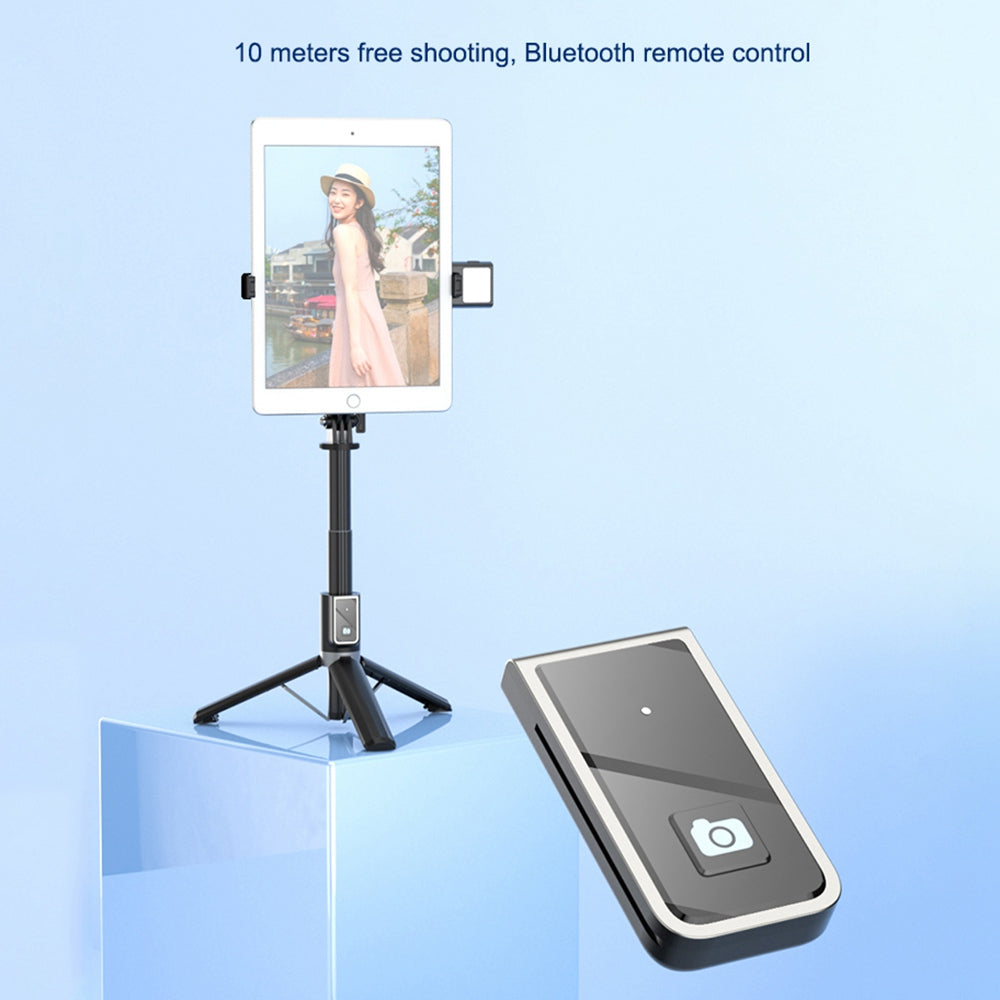 P40L-V1 2-in-1 Telescopic Tripod Stand Bluetooth Remote Control Selfie Stick with Double Phone Holder (Single Fill Light)
