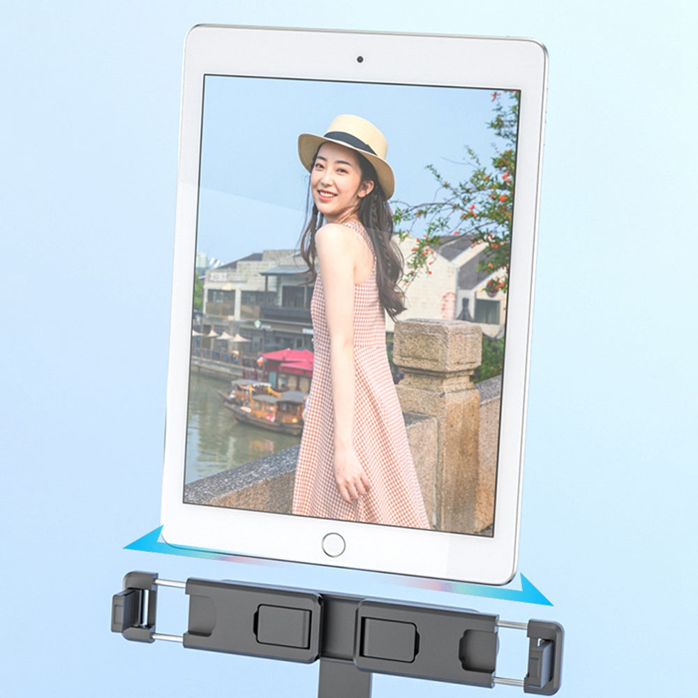 P40L-V1 2-in-1 Telescopic Tripod Stand Bluetooth Remote Control Selfie Stick with Double Phone Holder (Single Fill Light)