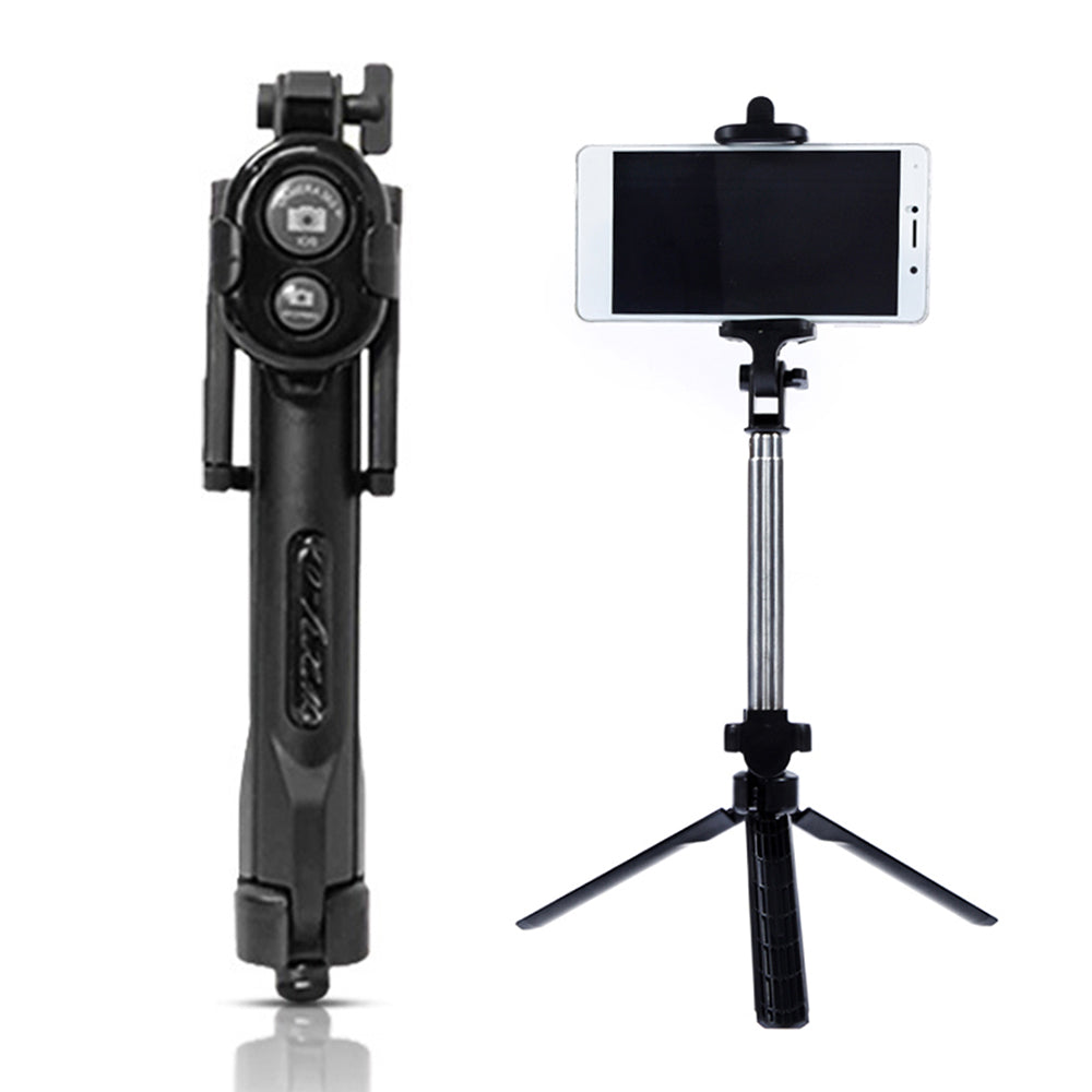 qq-1 75cm Extendable Selfie Stick Tripod Stand Phone Clip Holder with Wireless Bluetooth Remote Control - Black