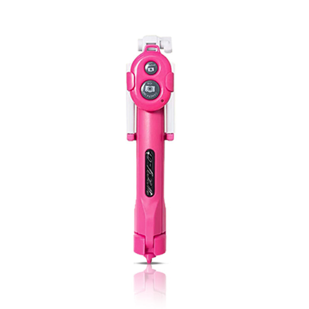 qq-1 75cm Extendable Selfie Stick Tripod Stand Phone Clip Holder with Wireless Bluetooth Remote Control - Pink