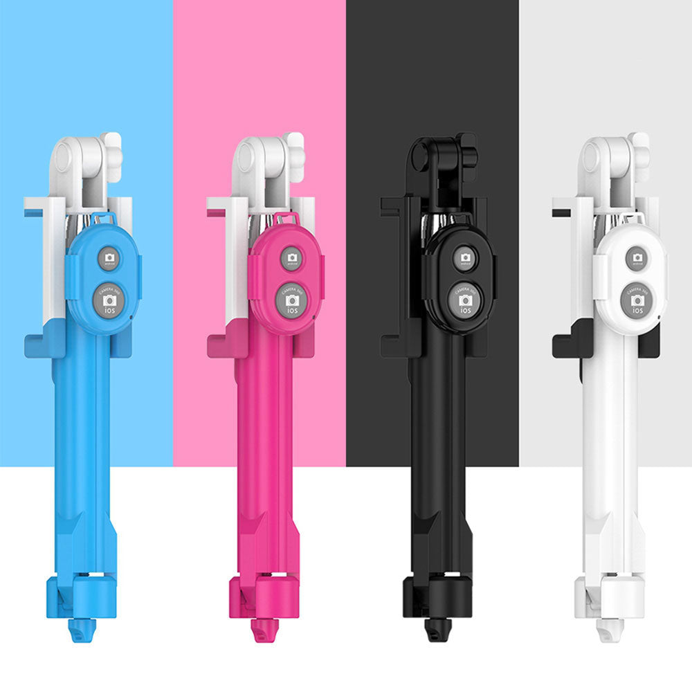 qq-1 75cm Extendable Selfie Stick Tripod Stand Phone Clip Holder with Wireless Bluetooth Remote Control - Pink