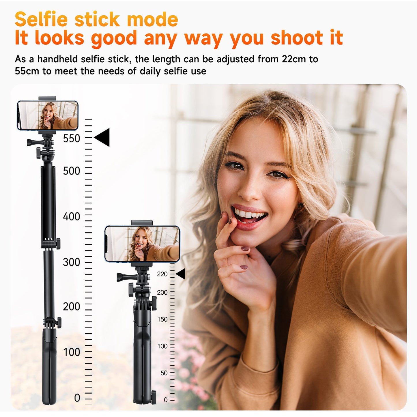 TELESIN TE-TRP-009 Multi-functional Tri-fold Selfie Stick 360-Degree Rotating Tripod Phone Holder with Camera 3-Jaw Adapter for Action Camera, Mobile Phones