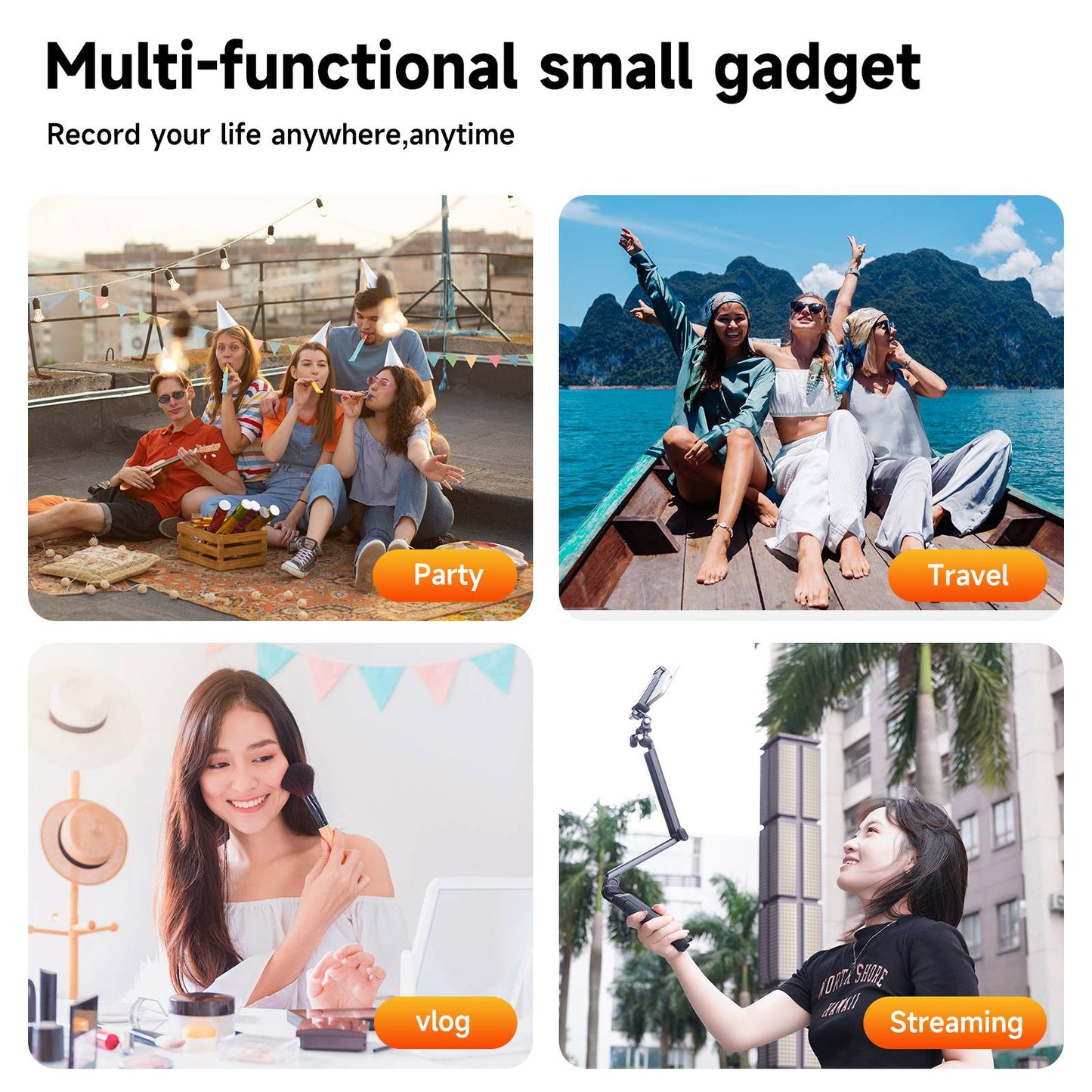 TELESIN TE-TRP-009 Multi-functional Tri-fold Selfie Stick 360-Degree Rotating Tripod Phone Holder with Camera 3-Jaw Adapter for Action Camera, Mobile Phones
