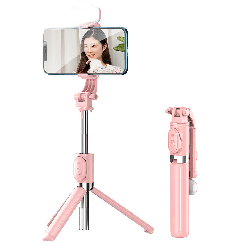 Z8S 103cm 2 in 1 Telescopic Wireless Bluetooth Selfie Stick Remote Control Folding Tripod with Fill Light - Pink