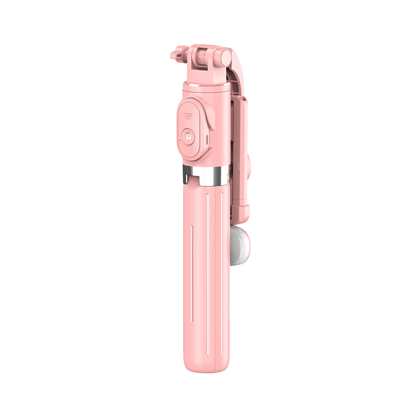Z8S 103cm 2 in 1 Telescopic Wireless Bluetooth Selfie Stick Remote Control Folding Tripod with Fill Light - Pink