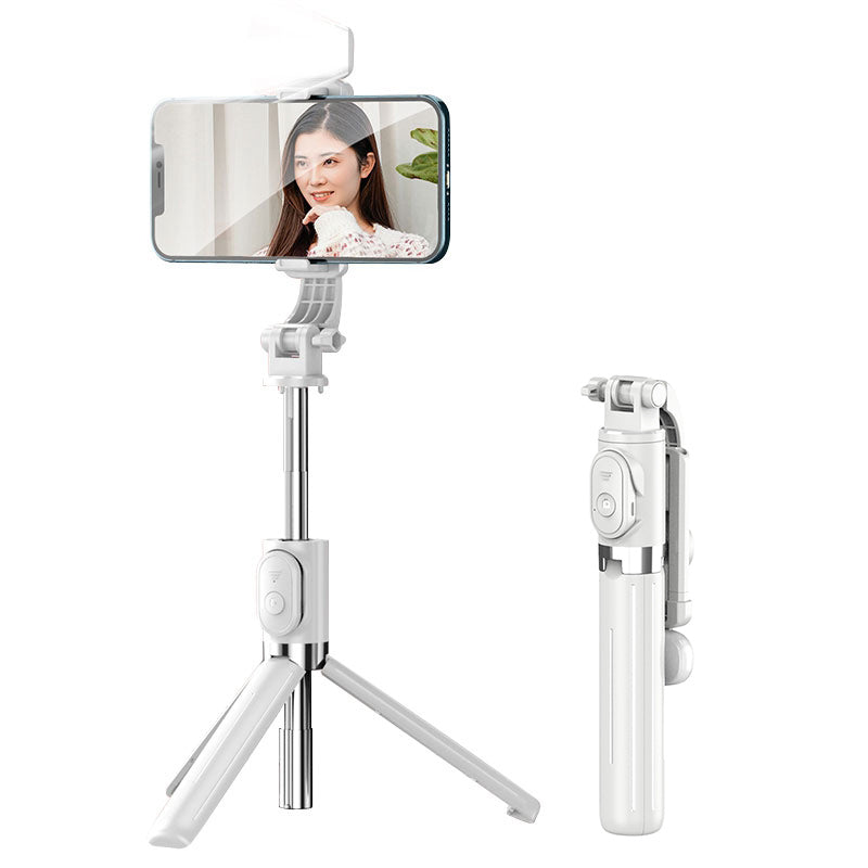 Z8S 103cm 2 in 1 Telescopic Wireless Bluetooth Selfie Stick Remote Control Folding Tripod with Fill Light - White