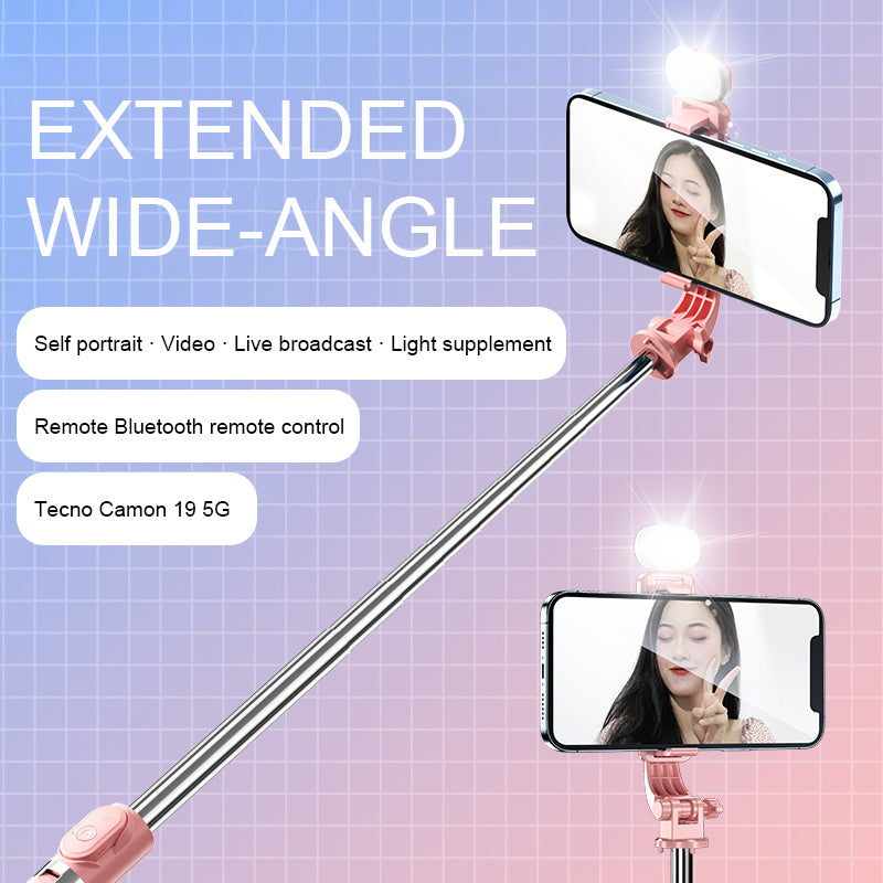 Z8S 103cm 2 in 1 Telescopic Wireless Bluetooth Selfie Stick Remote Control Folding Tripod with Fill Light - White
