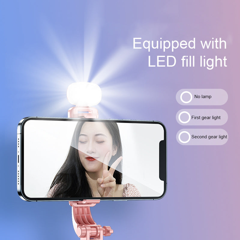 Z8S 103cm 2 in 1 Telescopic Wireless Bluetooth Selfie Stick Remote Control Folding Tripod with Fill Light - White