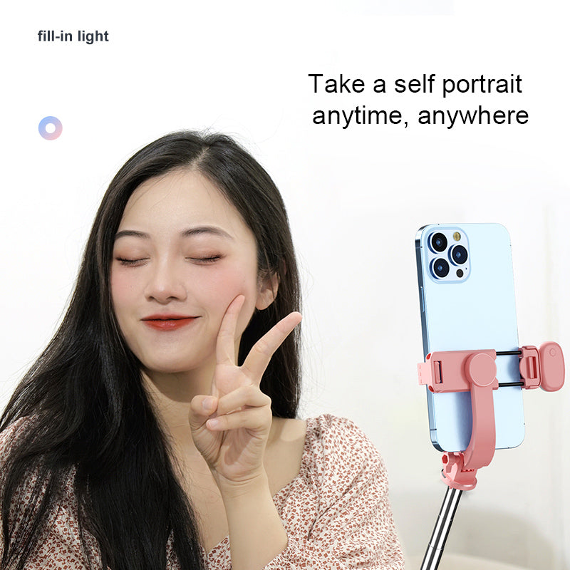 Z8S 103cm 2 in 1 Telescopic Wireless Bluetooth Selfie Stick Remote Control Folding Tripod with Fill Light - Black