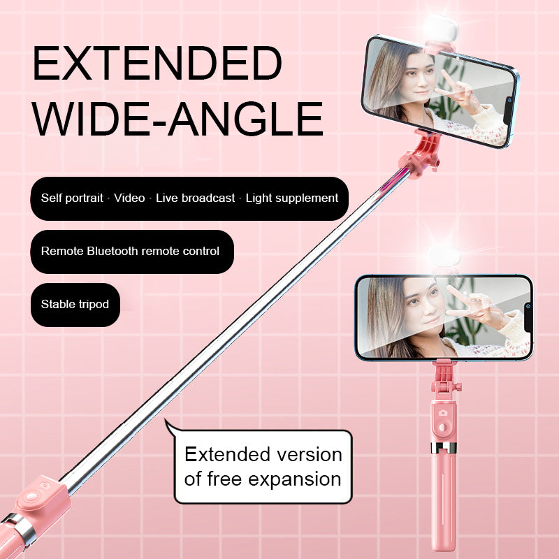Z11S 103cm Portable Extendable Aluminum Pole Bluetooth Remote Control Phone Selfie Stick Photography Tripod with Fill Light - Pink
