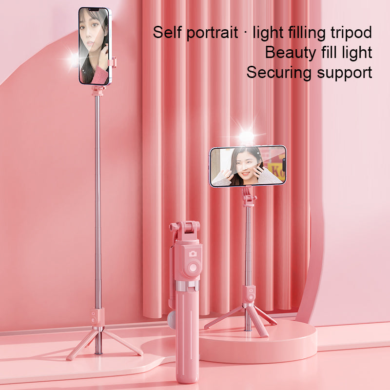 Z11S 103cm Portable Extendable Aluminum Pole Bluetooth Remote Control Phone Selfie Stick Photography Tripod with Fill Light - Pink