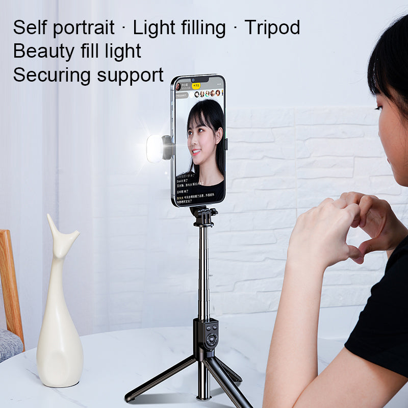 Z12S 105cm Mini Portable Extendable Bluetooth Remote Control Selfie Stick Phone Photography Tripod with Fill Light - Black
