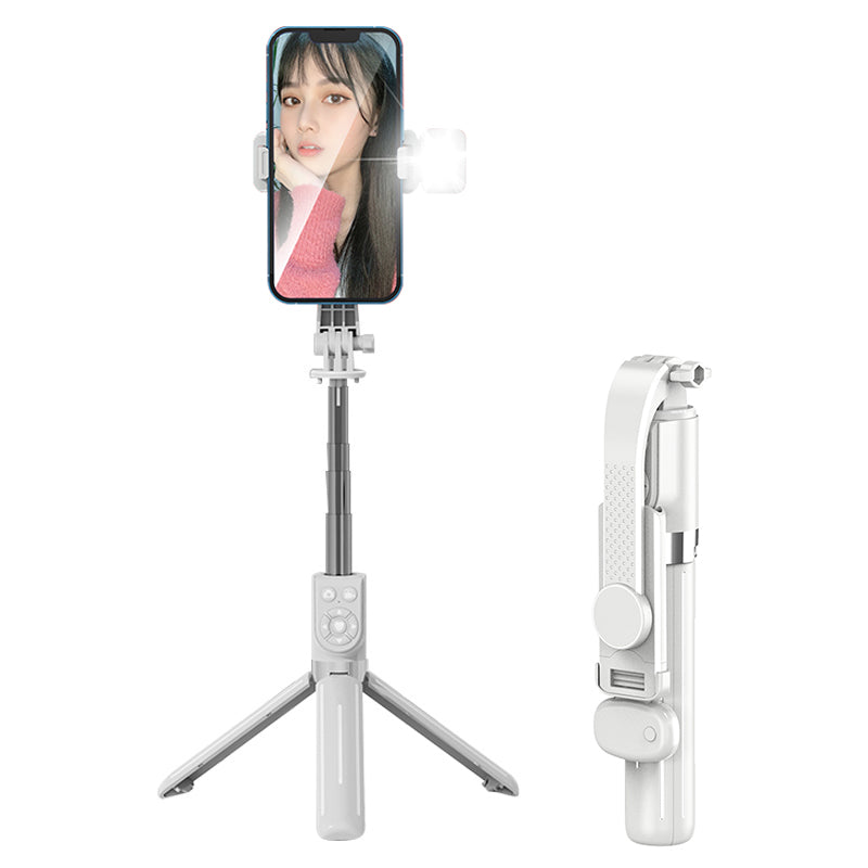 Z12S 105cm Mini Portable Extendable Bluetooth Remote Control Selfie Stick Phone Photography Tripod with Fill Light - White