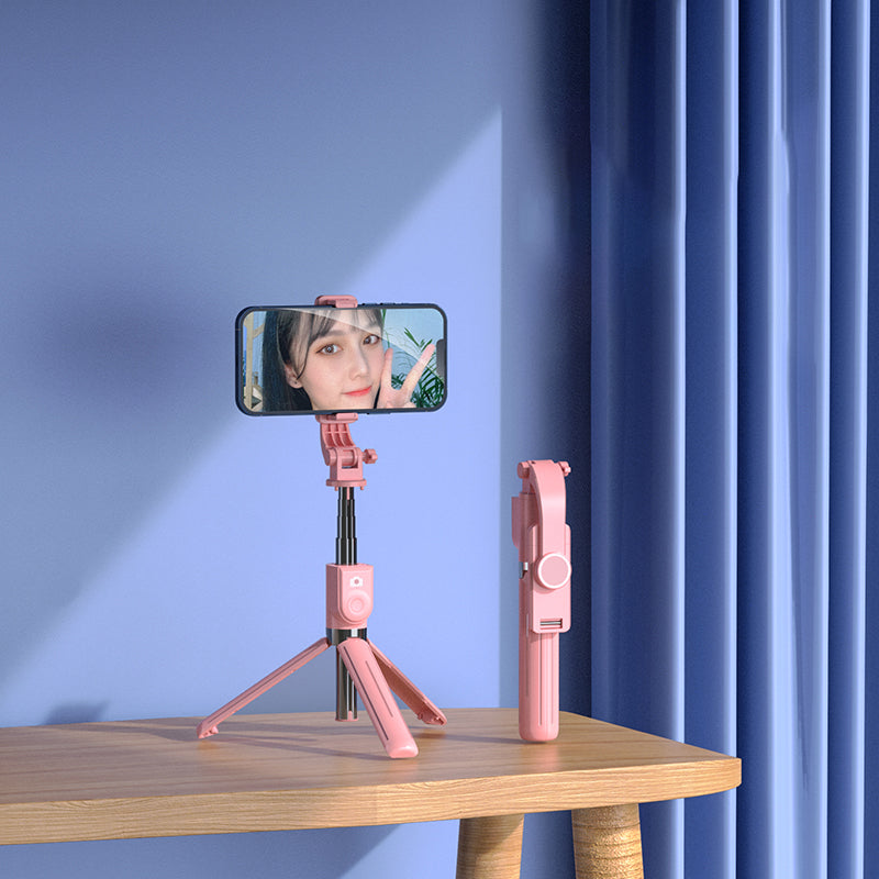Z11 103cm Selfie Stick Tripod Telescopic Portable Phone Stand with Bluetooth Wireless Remote Control for Vlogging Live Streaming - Pink