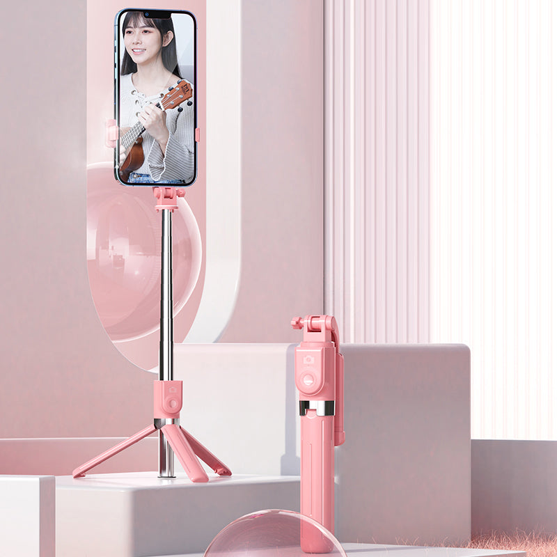 Z11 103cm Selfie Stick Tripod Telescopic Portable Phone Stand with Bluetooth Wireless Remote Control for Vlogging Live Streaming - Pink