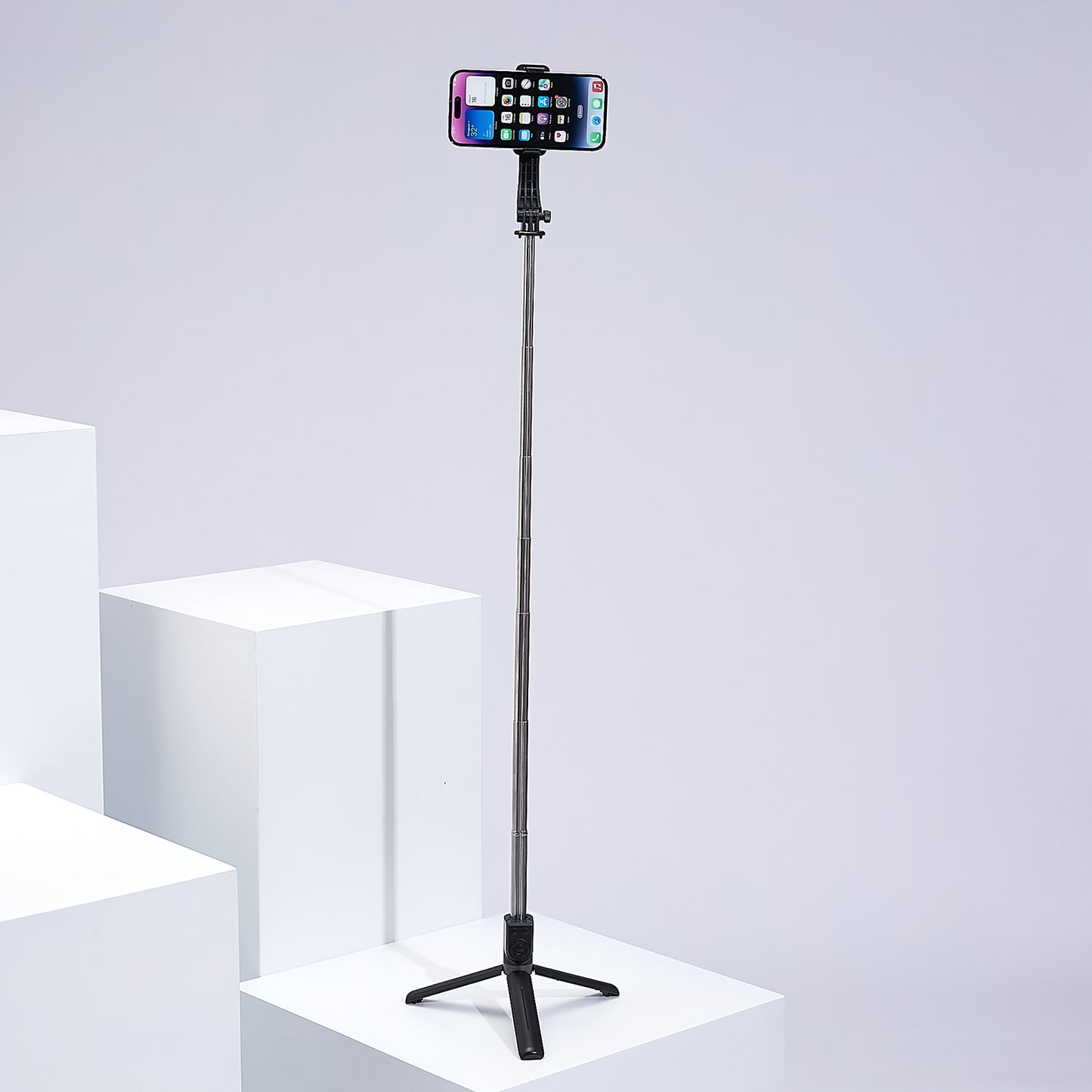 Z12 105cm Extendable Selfie Stick Phone Tripod with 7-Keys Rechargeable Remote Control, Portable Phone Stand - Black