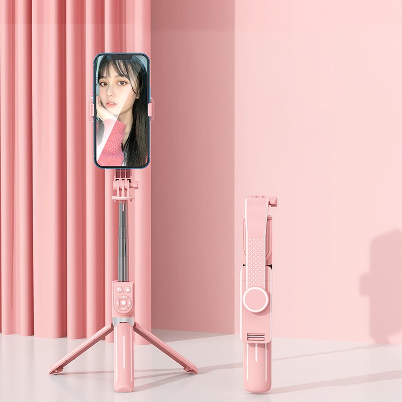 Z12 105cm Extendable Selfie Stick Phone Tripod with 7-Keys Rechargeable Remote Control, Portable Phone Stand - Pink