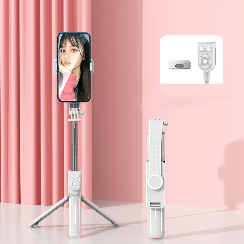 Z12 105cm Extendable Selfie Stick Phone Tripod with 7-Keys Rechargeable Remote Control, Portable Phone Stand - White