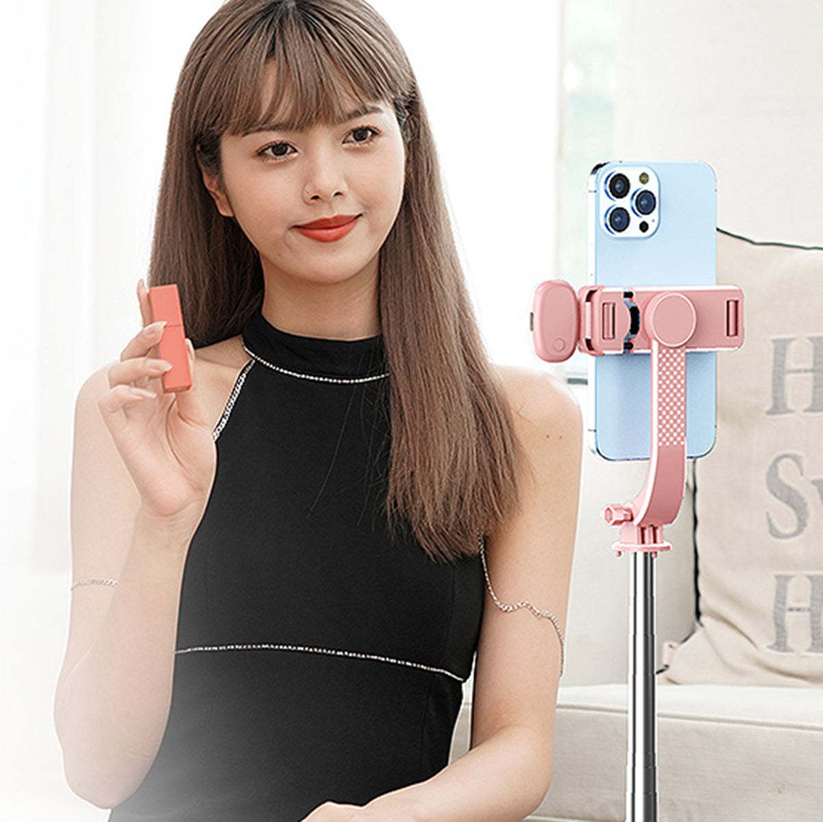 Z100S 100cm Foldable Extendable Selfie Stick Tripod Stand with Rechargeable Bluetooth Remote Control and LED Fill Light - Pink