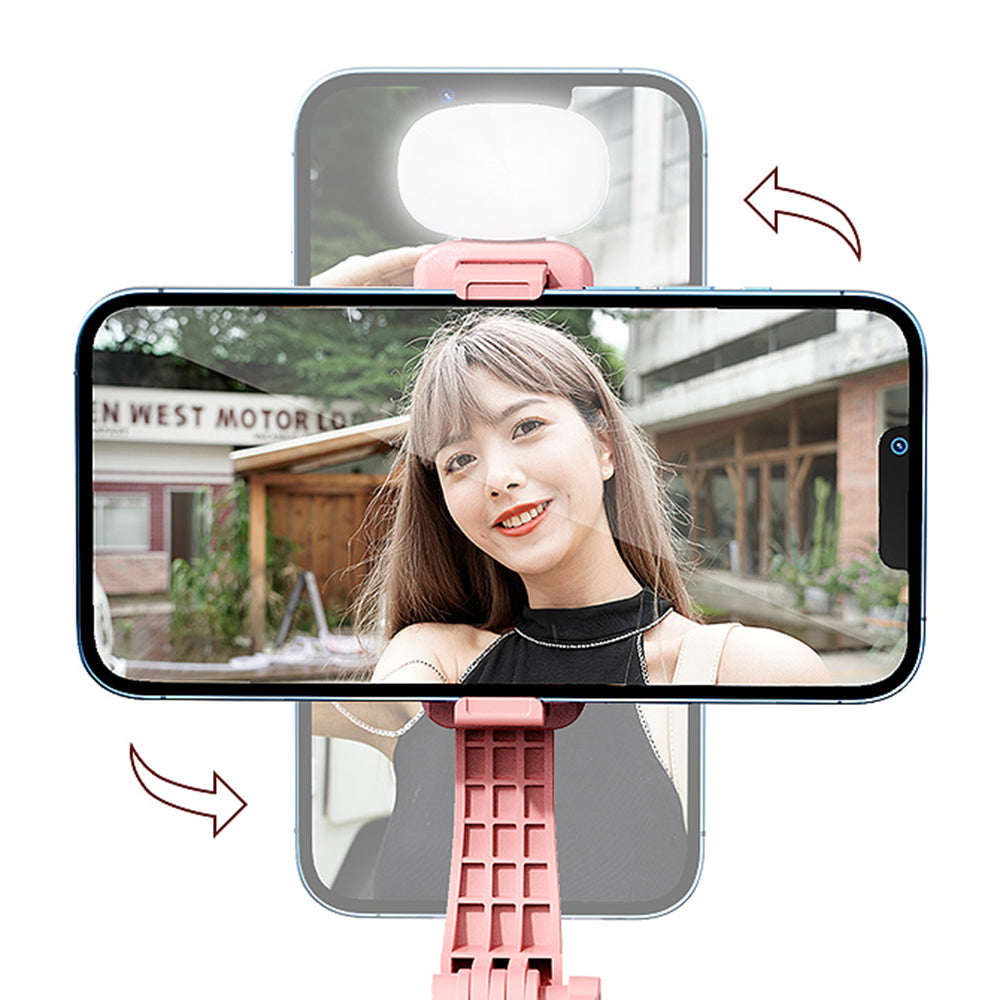 Z10SE Foldable Broadcasting Selfie Stick 100cm Extendable Tripod Stand LED Fill Light Phone Clip Holder with Rechargeable Bluetooth Remote Control - Pink