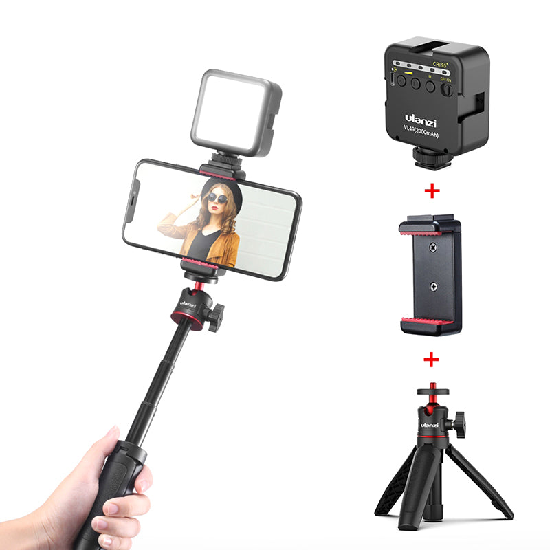 ULANZI Combo 7 Set Tripod Phone Holder with Light, Extendable Cell Phone Tripod Stand