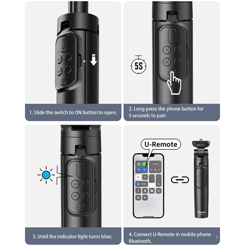 ULANZI RMT-01 Extendable Selfie Stick Tripod Stand Camera Phone Holder with Wireless Bluetooth Remote Control