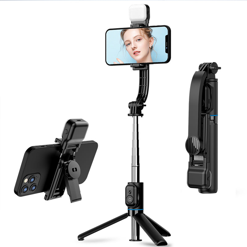 C01S Selfie Stick Telescopic Tripod Stand LED Fill Light Detachable Phone Clip Holder with Bluetooth Remote Control
